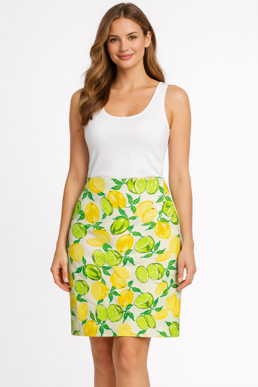 Talbots Skirt Womens 2 White Lemon Lime Print A-Line Colorful Spring Summer NWT